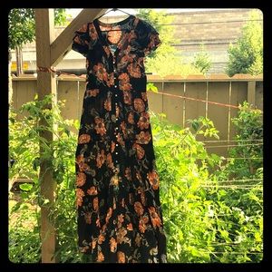 Orange, blue and black flower dress